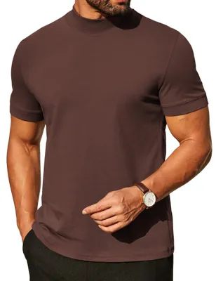 Productafbeelding van Heren T-Shirt met Staande Kraag - Korte Mouwen - Bruin