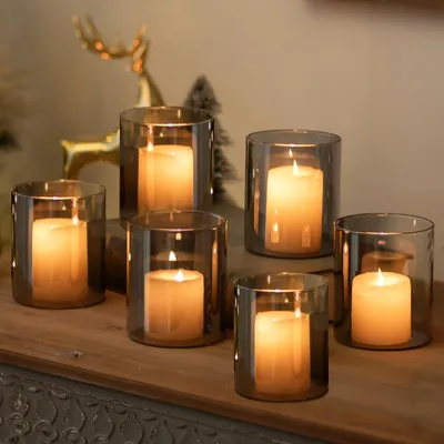 Imagen del producto de Omgoods - Juego de 6 portavelas Hurricane de vidrio para decoración