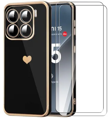 Image de Coque + 2 Verres Trempés pour Xiaomi 15 - Protection TPU Cœur Antichoc Anti-Rayure Souple Noir