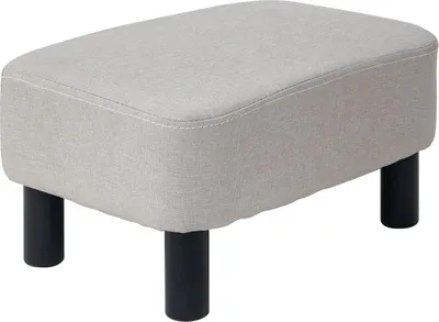 Image de Petit tabouret de pied - Pouf en lin - Rectangulaire - 1 pièce - Beige - Pieds en bois