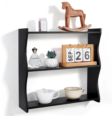 Wandregal mit 3 Ebenen, schwarz, Holz, 43,9 x 13 x 43 cm, Schweberegal