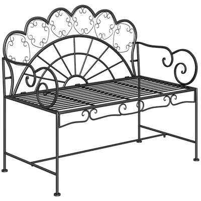 Productafbeelding van Outsunny tuinstoel, parkbank, zitbank, bank, tuinmeubilair, 2-persoons, metaal, zwart