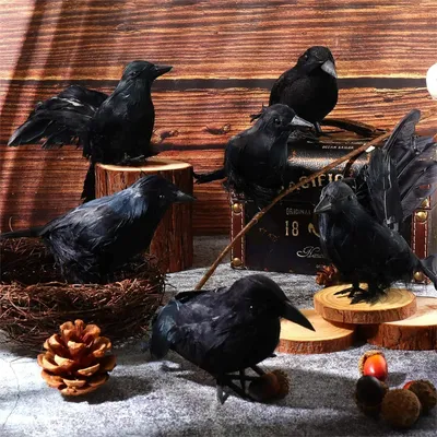 Immagine prodotto di 6 pezzi simulazione nero corvo animale modello artificiale corvo nero uccello Raven Prop Decor Party Supplies Garden Decor 20x9x6cm, 6pcs