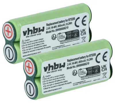 Produktbild von vhbw 2x Akku kompatibel mit Philips Norelco 6886XLD, 6885XL, 6886XL, 6846XL, 6863XL, 6848XL, 6866XL, 6865XL, 6867XL Rasierer (800 mAh, 2,4 V, NiMH)