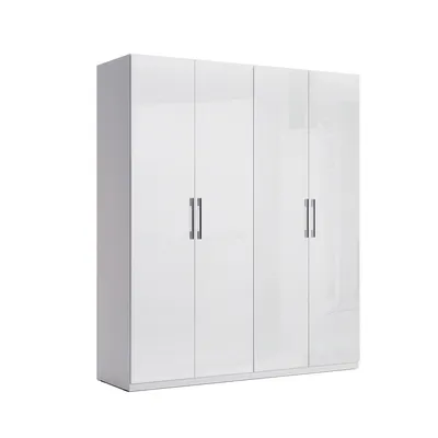 Produktbild von 4-türiger Kleiderschrank Hochglanz Weiß, ohne Spiegel, 1792x2106x550 mm