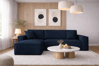 Produktbild von Kaiser Möbel Ecksofa mit schlaffunktion und bettkasten, Ecksofa L-Form, Eckcouch L-Form BEST stoff NEVE Links Dunkelblau