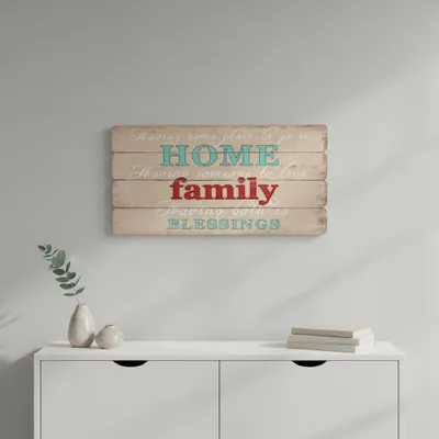 Image de Mucola Panneau en bois 100x50cm Décoration murale Panneau mural Décoration murale Tableau Proverbe Art Shabby Vintage Décoration Panneau en bois - Family