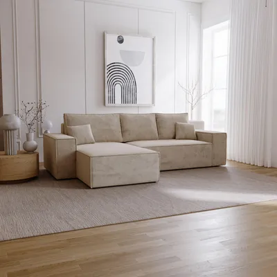 Produktbild von Ecksofa mit Schlaffunktion Bergamo L - Sofa 275 cm mit Bettkasten - Links, Ecksofa L-Form, Schlafsofa Beige (Amor Velvet 4304)