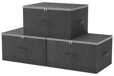 Produktbild von 3-teiliges Set Aufbewahrungskörbe mit Deckel (45 x 35 x 25 cm), faltbare Stoffboxen mit Griffen, Aufbewahrungsboxen mit Deckel, Aufbewahrungskorb-Organizer, stapelbare Faltboxen