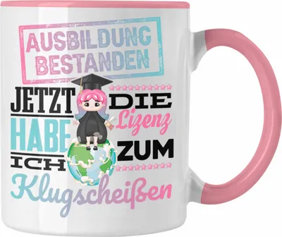 Produktbild von Trendation - Ausbildung Bestanden Stempel Geschenk Tasse Geschenkidee Bestandene Prüfung Abschluss 2023 Lizenz Zum Klugscheißen (Rosa)