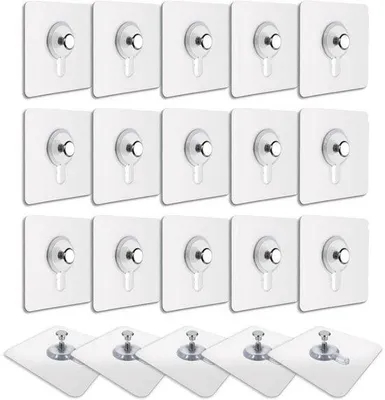 Produktbild von Selbstklebende Bilderrahmen - Durchsichtige klebende Haken - Ohne Bohren notwendig - Fotolijst klebende Haken - Selbstklebende Haken - Geeignet für das Aufhängen von Bildern, Poster, Fotos, dekorativen Bildern - 20 Stück