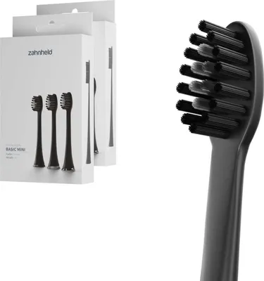 Produktbild von Zahnheld Bürstenkopf Ersatzbürsten Basic Mini - ideal für Gero Schallzahnbürste, 6 Stück, Schwarz, kleine Wechselköpfe, für Kinder geeignet