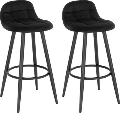 Produktbild von WOLTU 2er Set Barhocker, Barstuhl, gepolsterter Küchenhocker, mit Samtbezug, Rückenlehne und Fußstütze, Design Hocker, Tresenhocker, Thekenhocker, Sitzhöhe 70 cm, Schwarz
