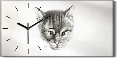 Produktbild von Wohnzimmer-Bild Leinwand Uhr Geräuschlos 60x30 Zeichnung Tier Katze Kunst - schwarze Hände