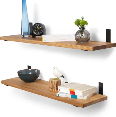Produktbild von Rikmani Schweberegal Holzregal Wandregal TES 60 cm Hell-schwarz