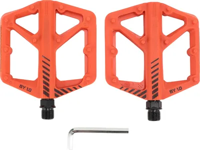 Imagen del producto de Pedal de bicicleta, eje de Borstahl, fibra de nylon, antideslizante, con dientes, diseño de uña, carretera, plano, naranja