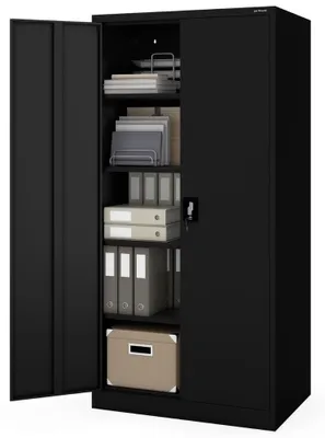 Produktbild von Aktenschrank abschließbar JAN 5 Ebenen verstellbar Flügeltüren | Metallschrank Werkstatt Mehrzweckschrank Büroschrank aus Stahl Werkzeugschrank 185x90x60cm Schwarz