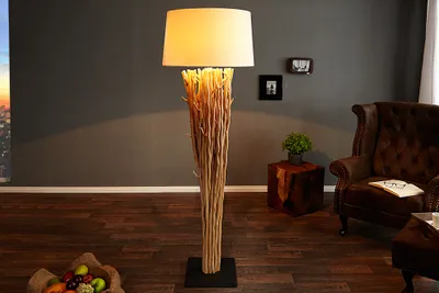 Produktbild von Design Treibholz Stehlampe EUPHORIA 180cm natur mit Leinen Schirm Stehleuchte Standleuchte Wohnzimmer