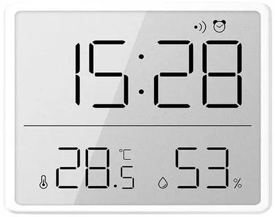 Produktbild von Digitale wekker met ingebouwde magnetische thermometer en hygrometer, batterijen, kunststof, weiß