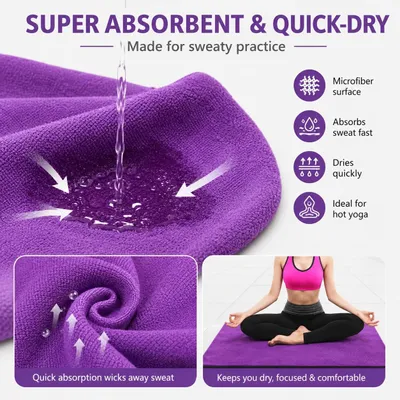 Imagen del producto de Toalla para yoga antideslizante, de microfibra, 183 x 63 cm, ideal para deportes y para la playa