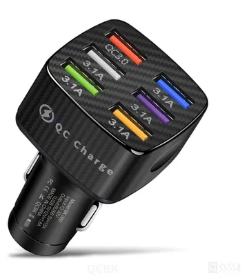 Productafbeelding van Olakey USB-autolader met 6 aansluitingen, sigarettenaansteker-autolader, autolader