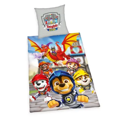 Produktbild von Herding Renforcé Wende Bettwäsche 2 tlg. 135x200cm Paw Patrol Hunde Ritter Drachen Bunt Knopfleiste