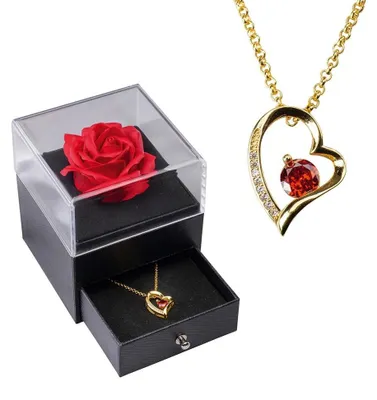Produktbild von ewige Rose mit vergoldeter Halskette in Geschenkbox