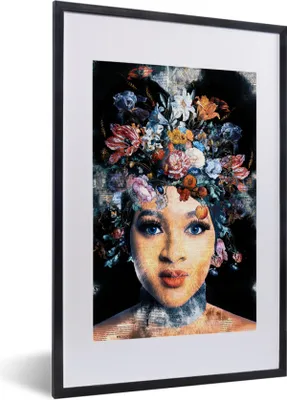 Produktbild von MuchoWow® MuchoWow® Gerahmtes Poster Frau - Blumen - Farbe 40x60 cm - Poster mit zchwarzem Bilderrahmen - Poster in Rahmen