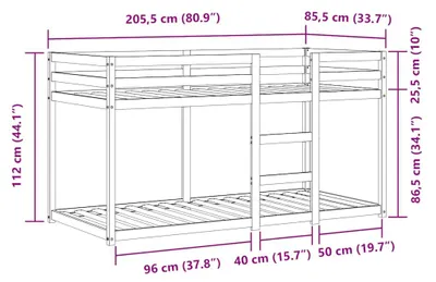 Obrázok produktu pre vidaXL Poschodová posteľ so závesmi modrá 80x200 cm z masívneho borovicového dreva