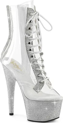Produktbild von BEJEWELED-1021C-2 Pleaser Damen Peepe Toe Plateaustiefeletten klar silber Strass