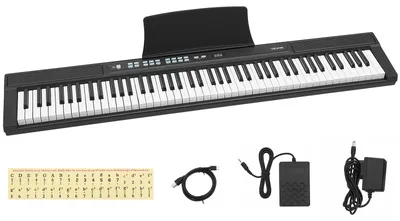 Zdjęcie produktu dla Pianino cyfrowe VEVOR 88 klawiszy, półważone pianino elektryczne, klawiatura elektroniczna, odpowiednia dla początkujących i zaawansowanych, 128 dźwięków i rytmów, głośniki stereo HiFi, pedał, pulpit