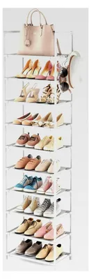 Produktbild von Schuhregal mit 10 Ebenen, Schuh-Organizer für 20-25 Paar Schuhe, schmaler offener Schuhschrank, Schuhaufbewahrung für Flur, Wohnzimmer, Schlafzimmer, weiß