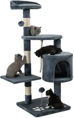 Image de Arbre à chat - 4 niveaux - avec une grotte et en sisal - hauteur 112 cm - gris