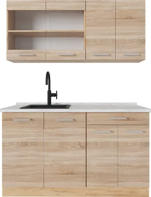 Produktbild von Vicco Single küche R-Line, 140 cm , AP Marmor, Sonoma/Goldkraft Eiche