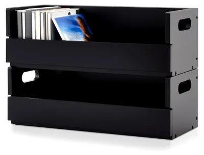 Produktbild von CD-Aufbewahrungsboxen aus Holz mit Tragegriffen, Organizer-Regal für Filmhüllen und DVDs, jedes Set bietet Platz für bis zu 36 CDs (schwarz), 2 Stück