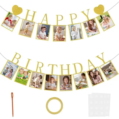 Produktbild von Girlande Happy Birthday Foto-Girlande, Dekoration, Geburtstags-Girlande, Banner, Meilenstein-Girlande, Foto-Hänge-Wanddekoration für Party-De