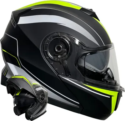 Produktbild von Klapphelm 160 Motorradhelm Helm Gr. L Rollerhelm matt schwarz neon grün