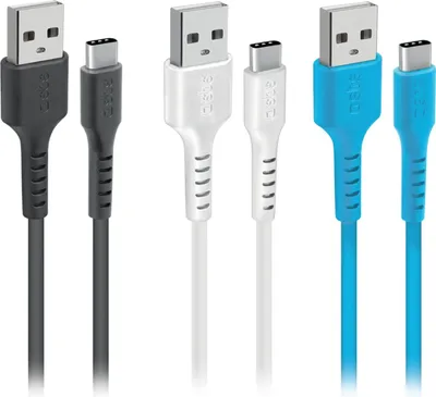 Produktbild von SBS TEKITUSBC3X1WBK, 1,2 m, USB C, USB A, USB 2.0, Schwarz, Blau, Weiß