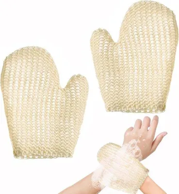 Immagine prodotto di 2 guanti esfolianti in sisal, guanti per scrub corpo, guanti massaggianti, guanti da bagno per il corpo, guanti per trattamenti spa per la pelle