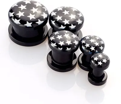 Immagine prodotto di Ohr Flesh Acryl Tunnel Piercing Schwarz Screw On Logo Sterne PDPL.BK/WH.6mm