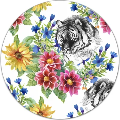 Produktbild von Glas Schneidebrett Herdabdeckplatten Schneideplatten Rund - 40 cm - Tiger und Blumen