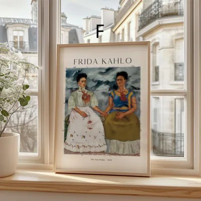 Produktbild von Frida Kahlo Kunst Poster · Geschenkidee · Selbstporträts Papageien Affen Mexikanische Ikonen · Dekoprint ohne Rahmen · Motiv F · 40 × 60 cm
