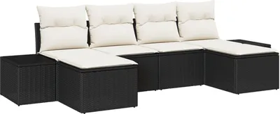 Produktbild von Möbel 6-teiliges Garten Sofa Set mit Kissen Schwarz Poly Rattan - Gartensofas 3347167