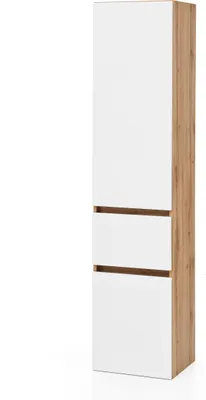 Produktbild von Seitenschrank Badschrank Hochschrank "Kopenhagen I" Wotaneiche, Matt Weiß