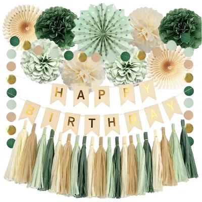 Immagine prodotto di Decorazioni per compleanno color salvia, articoli per feste, 1 set, per celebrazioni
