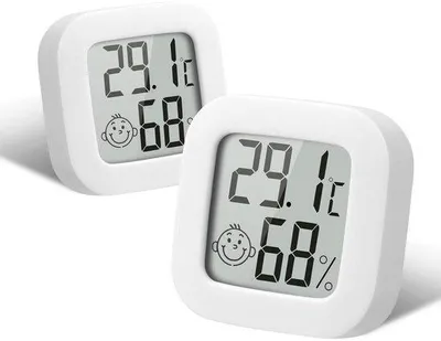 Obrázek produktu pro Digitální pokojové teploměry a vlhkoměry – mini – sada 2 ks – bezdrátové – do obývacích pokojů, kanceláří, pokladen – bílé