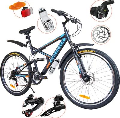 Produktbild von MalTrack Moutainbike MTB 26 palcov, 18 rýchlostí SHIMANO, BlackHawk bike, Odporúčaná výška 140-180cm, Black
