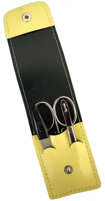 Produktbild von Solingen* Maniküre Set im Lederetui –  Germany – Nagelschere, Saphirnagelfeile (grob/fein), Pinzette zur Nagelhautpflege – Echtes Leder Gelb