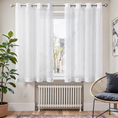 Gardinenschal mit Ösen, Polyester, Weiß, 140x145 cm, 2 Paneele