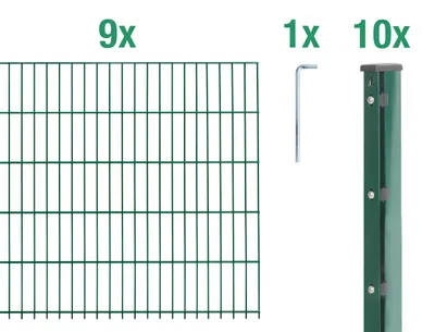 Immagine prodotto di Alberts 675080 Recinzione a doppia rete metallica come set completo da 20 pezzi, plastificata, verde, altezza 183 cm, lunghezza 22,5 m